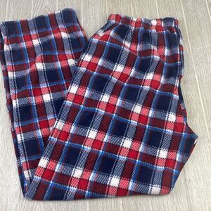 #FollowMe Men's Plaid Polar Sleepwear Fleece Pajama Pants White & Blue Plaid L